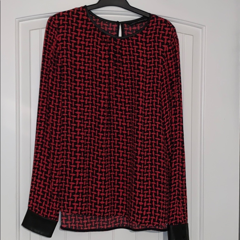 Zara long sleeve top with faux leather accents